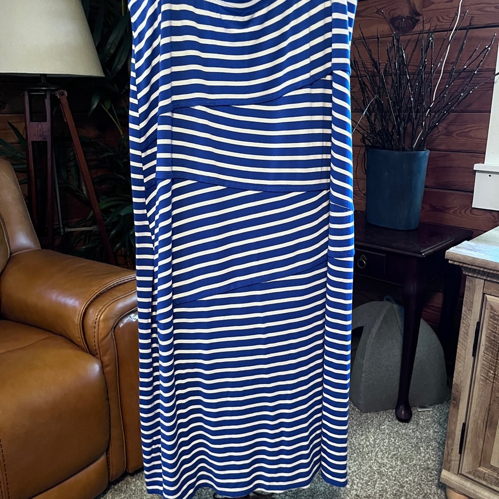 Chico's 3x (38”W x 38”L) Blue and White Striped Maxi Skirt